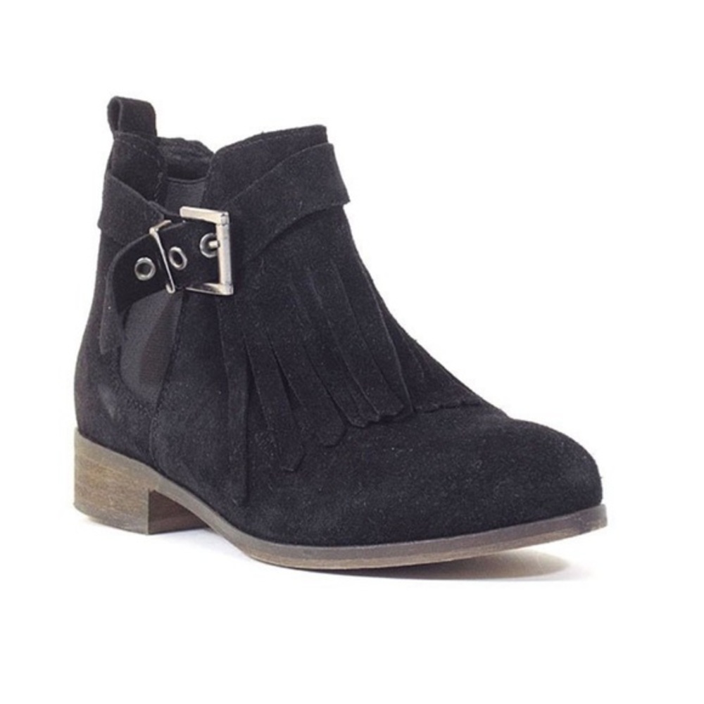 Chelsea Crew Black Label Black Suede Ankle Boot Size 5 or EU 36 Tassel Accent
